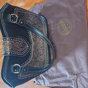 Montana West Womens Western Studded Tooling Tote Concealed Carry Handbag